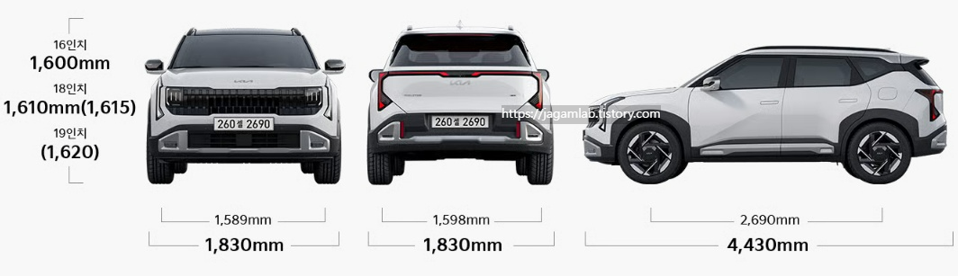 디 올 뉴 셀토스 전장, 전폭, 전고, 축거, 윤거 전후 제원