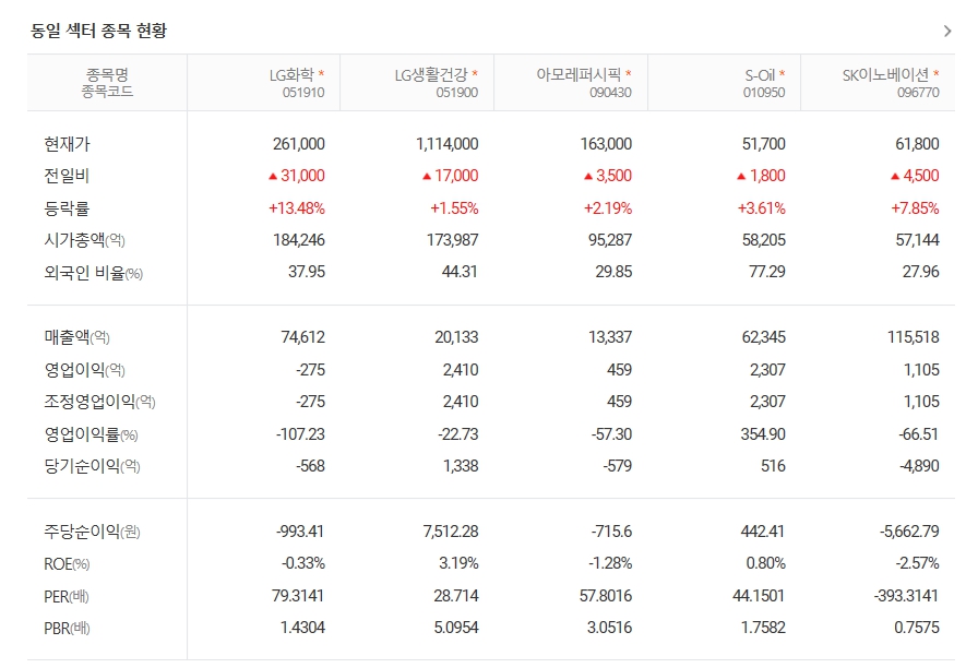 LG화학 주가 및 전망