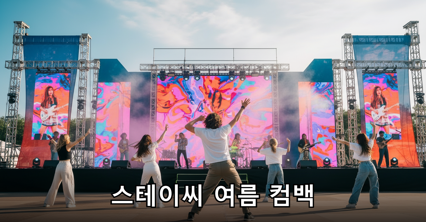 화려한 여름 축제 무대 위 스테이씨의 모습