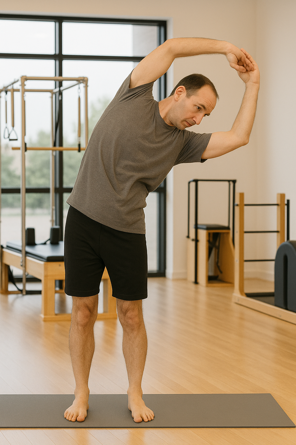 남성이 필라테스에서 슈로스운동을 하는 이미지