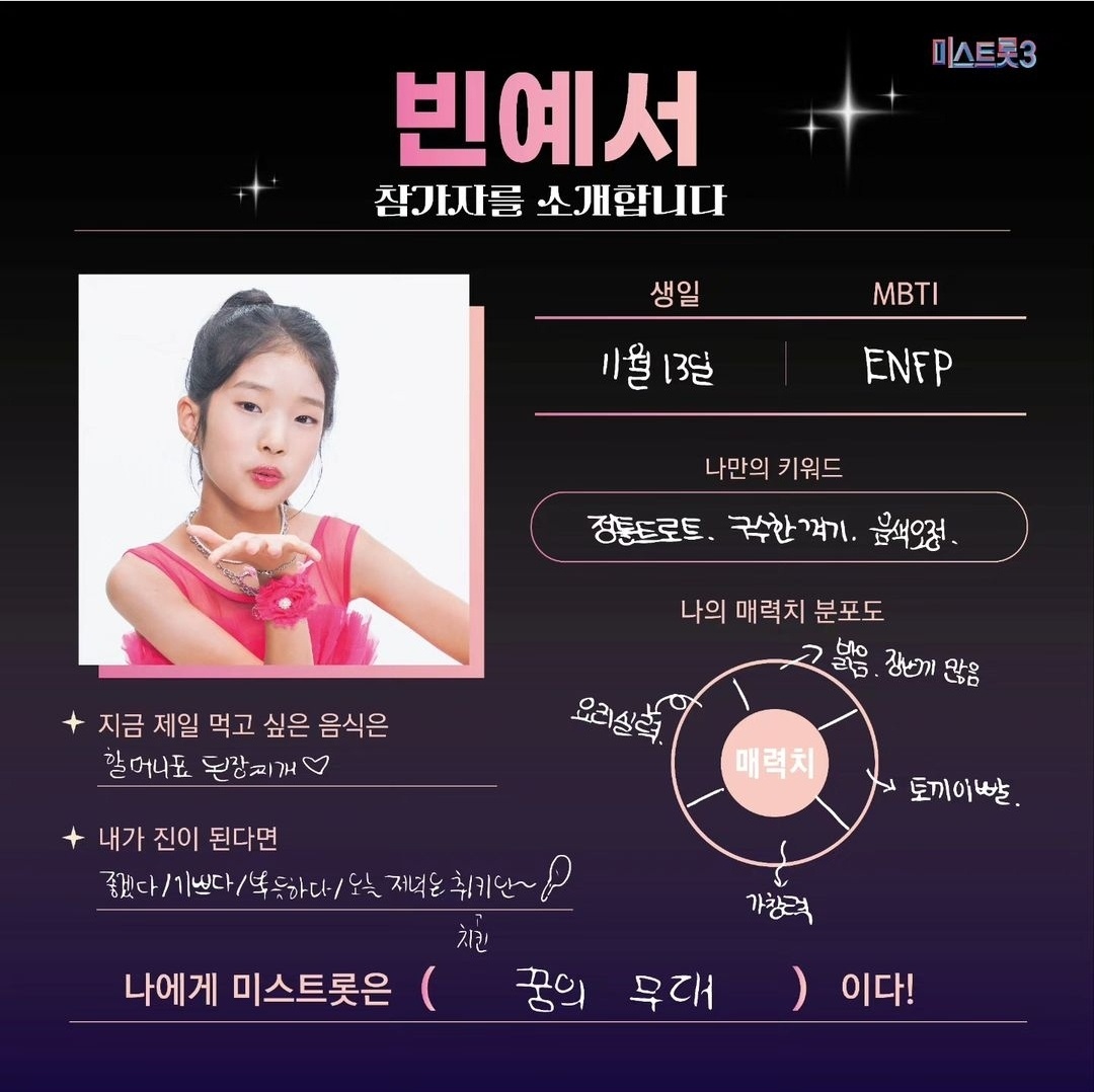 미스트롯3 빈예서 프로필 팬카페 모정 풍악을울려라 도련님 투표하기