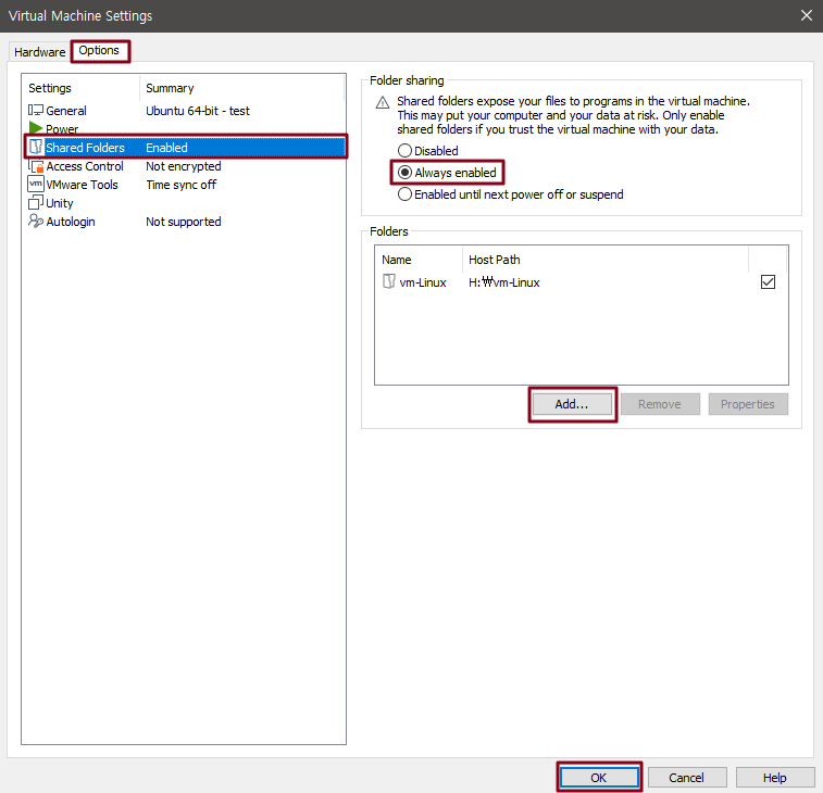 Virtual Machine Settings