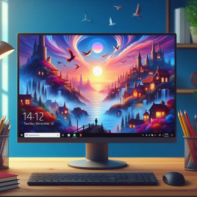 빛나는 성과 환상적인 하늘을 배경으로 한 풍경