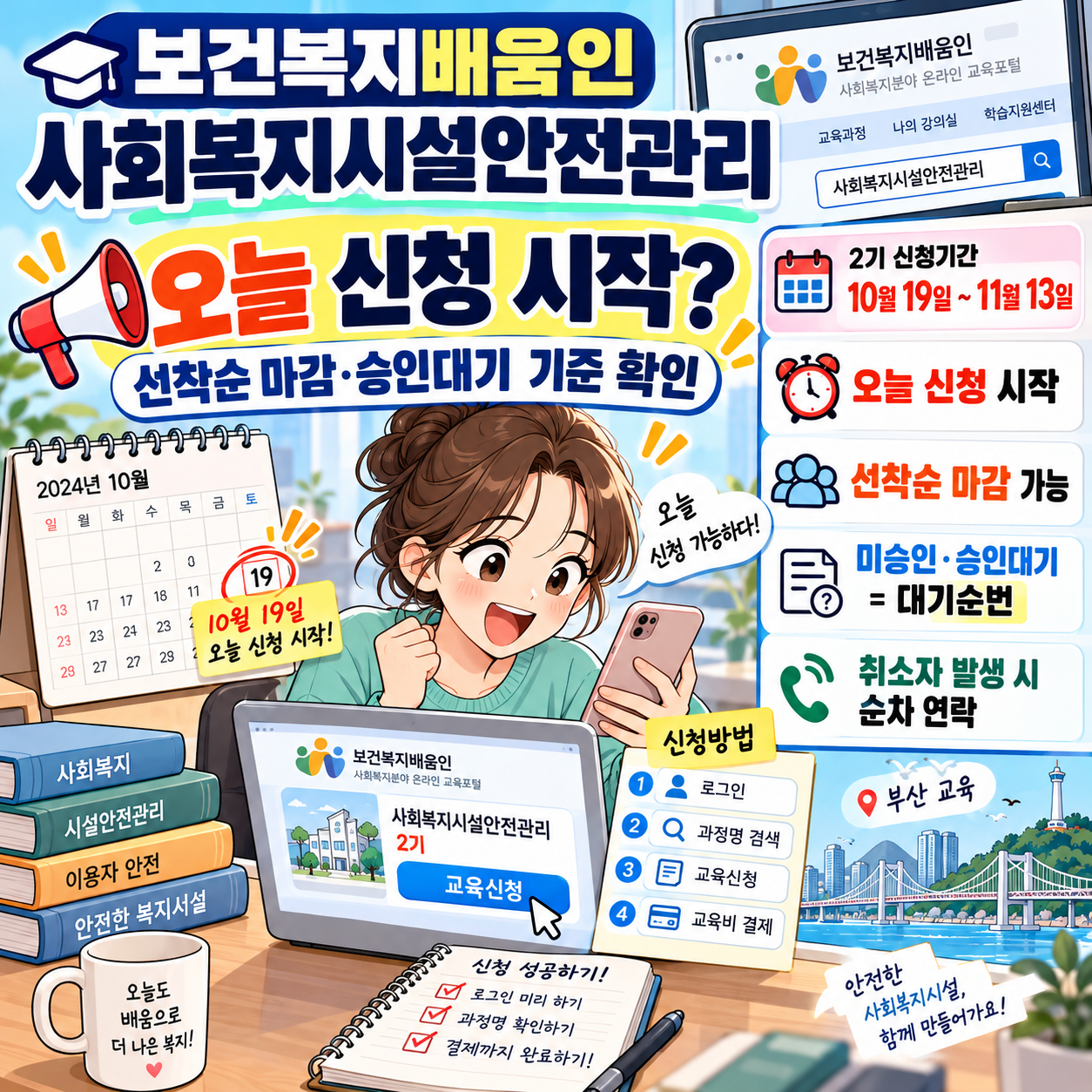 보건복지배움인 사회복지시설안전관리 오늘 신청 시작, 선착순 마감·승인대기 기준 확인