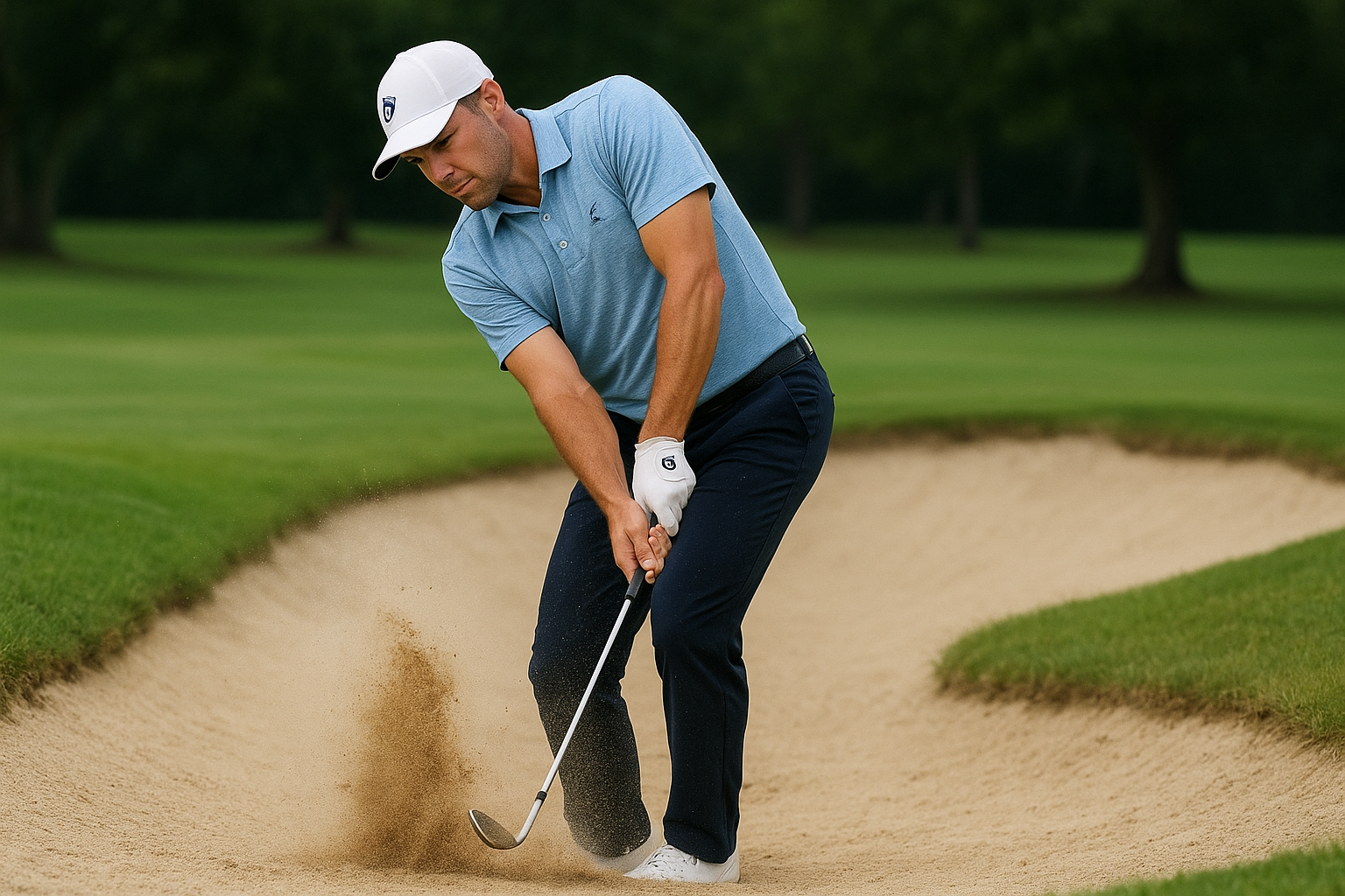 남자 골퍼 벙커 탈출하는 스윙