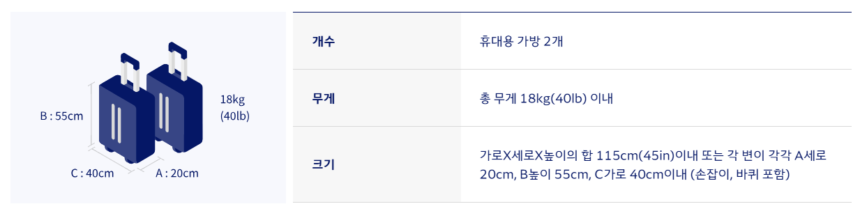 일등석, 프레스티지석 기내수하물