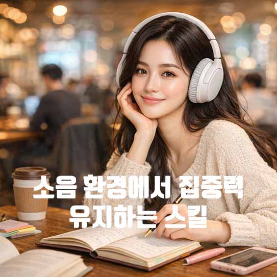 소음 집중력, 집중력 향상 스킬, 시끄러운 환경 집중, 노이즈 캔슬링 효과, 백색 소음 집중력, 마음 챙김 집중, 뽀모도로 기법, 생산성 높이는 법, 업무 몰입 스킬, 뇌 과학 집중력