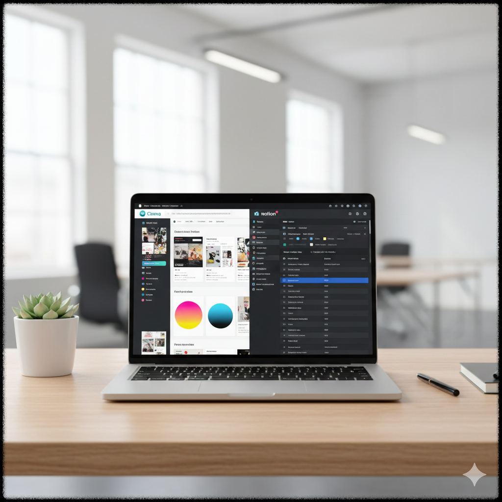 디지털 템플릿과 디자인 상품을 제작하는 모습