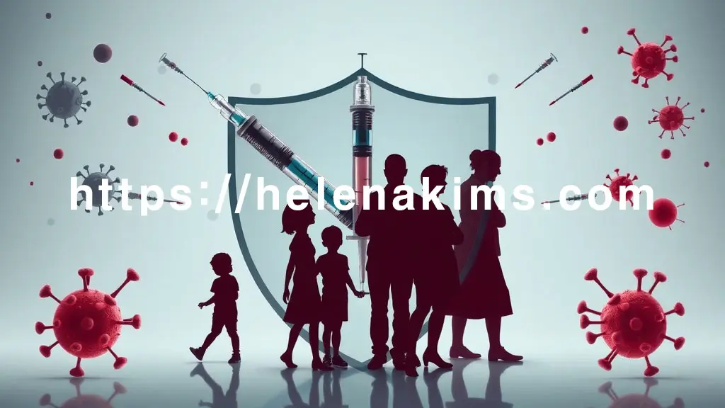 중앙에는 독감 백신 주사기와 폐렴구균 백신 주사기가 교차하며 하나의 강력한 보호막을 형성하는 모습. 이 보호막 안에는 건강하고 활력 넘치는 어린이, 성인, 노인 등 다양한 연령대의 사람 실루엣이 안심하고 서 있다.