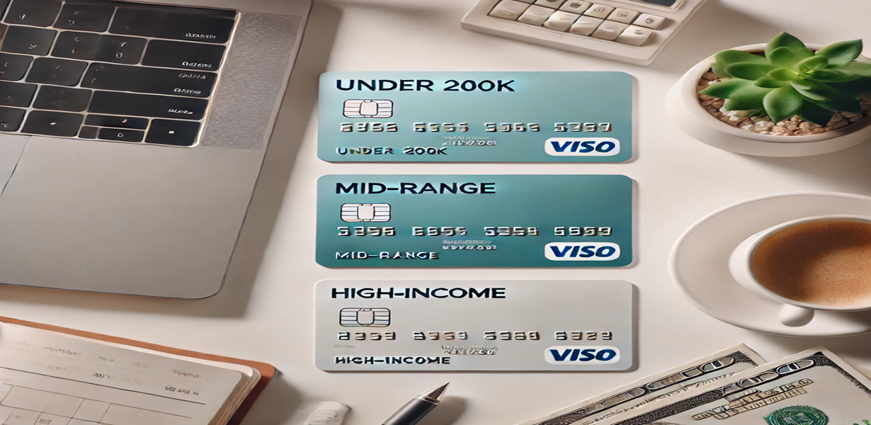 다양한 소득 구간에 맞춘 체크카드 3종류가 나열된 모습