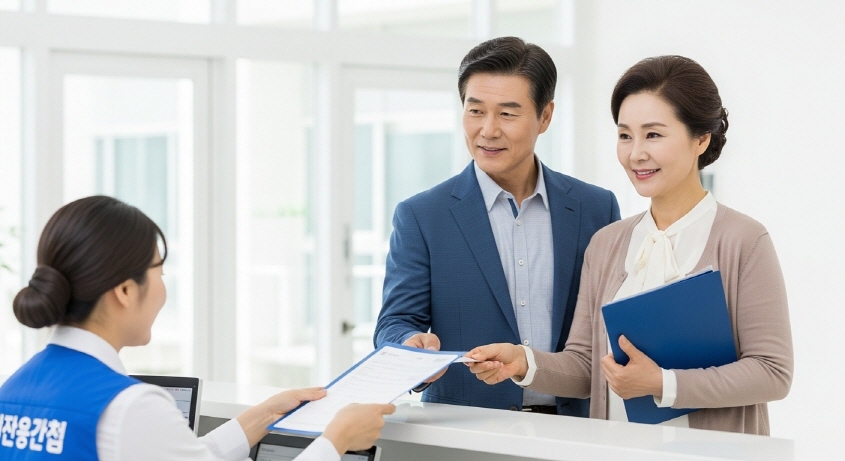 주민센터에서 서류 내는 중년부부