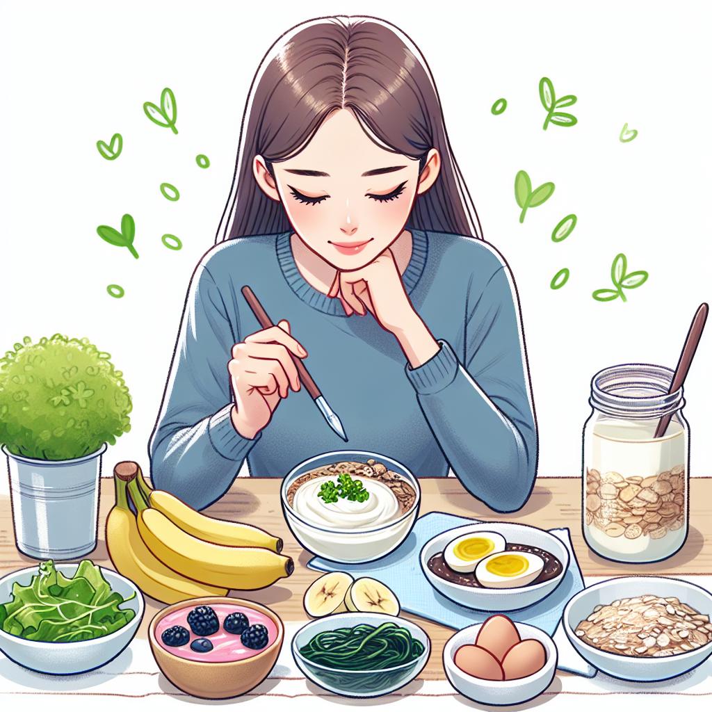 살안찌는 야식인 요거트,바나나,견과류등을 먹으려 하는 여성의 이미지