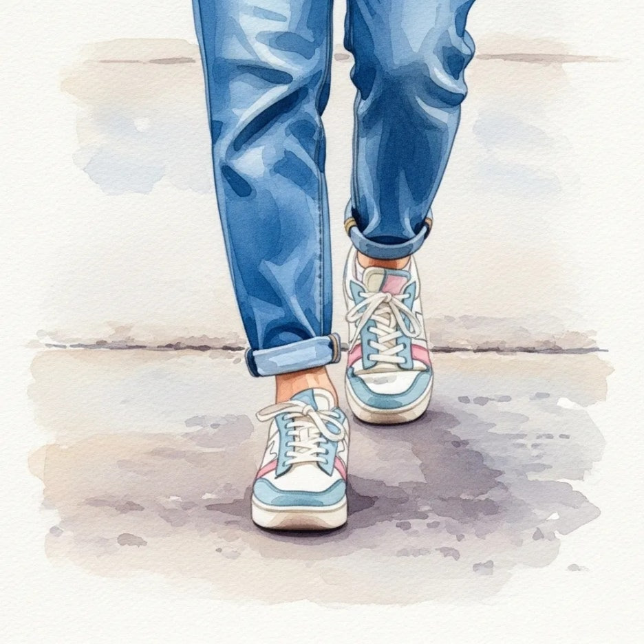 청바지를 입고 편안하게 서 있는 다리