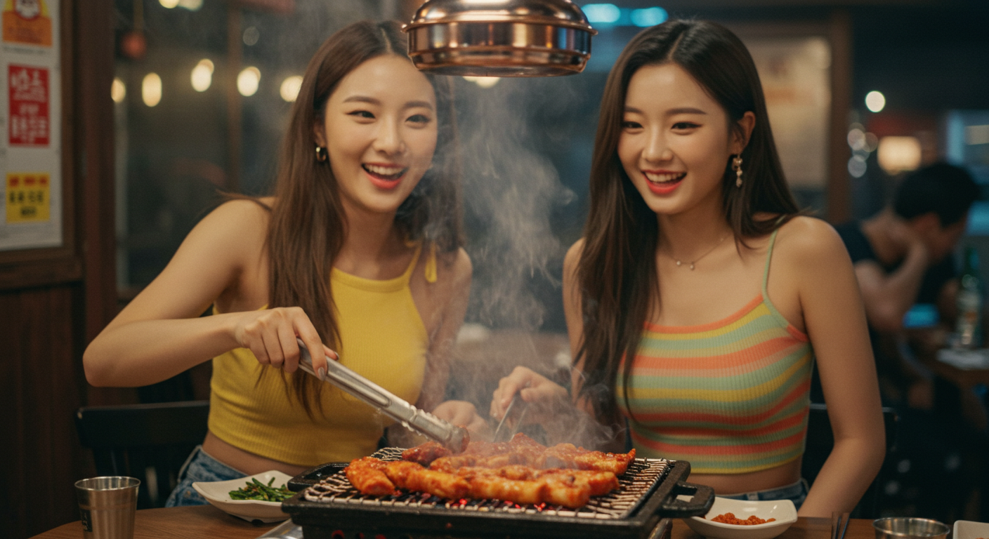 돼지갈비를 구워먹는 여자들