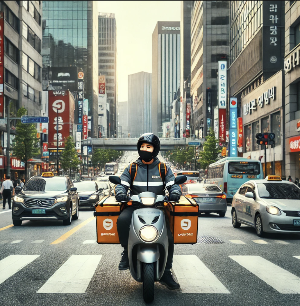 배달 중인 퀵서비스 기사
