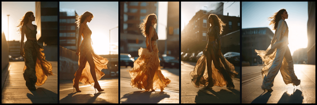 low angle, side view, 패션 화보 Midjourney