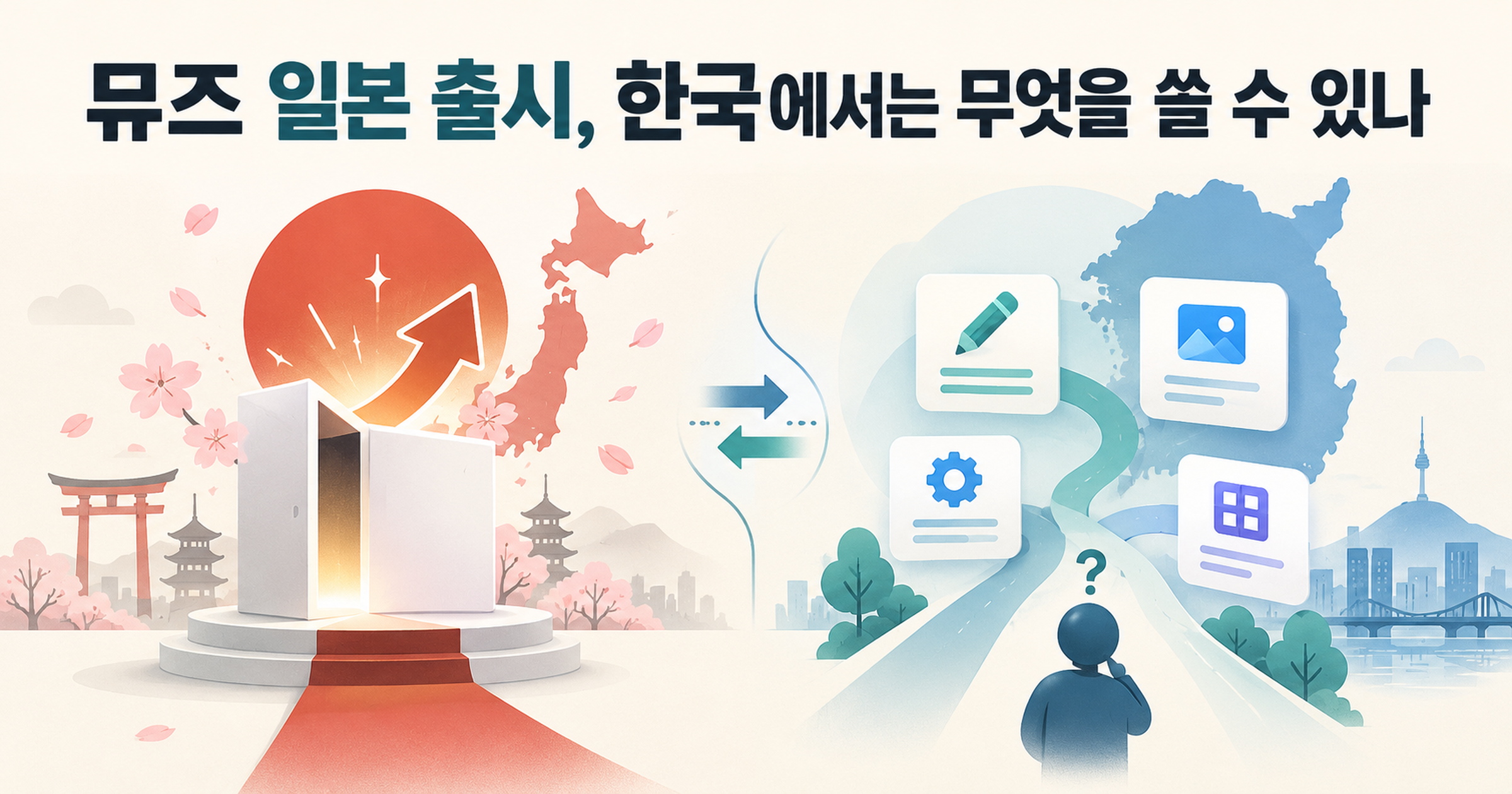 뮤즈 일본 출시와 한국 이용 조건을 구분해 살펴보는 비교 개념도