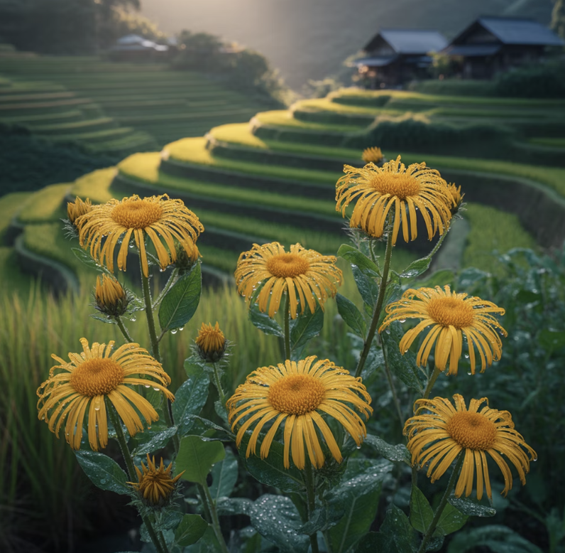 여름 들판의 노란 국화, '금불초'와 '선복화'