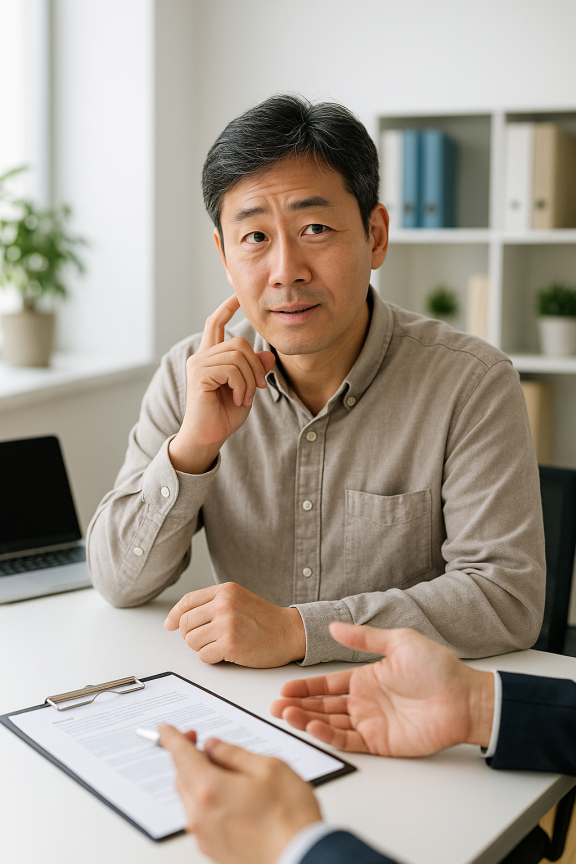 ISA계좌 개설과 절세 전략을 상담 받고 있는 중장년의 모습