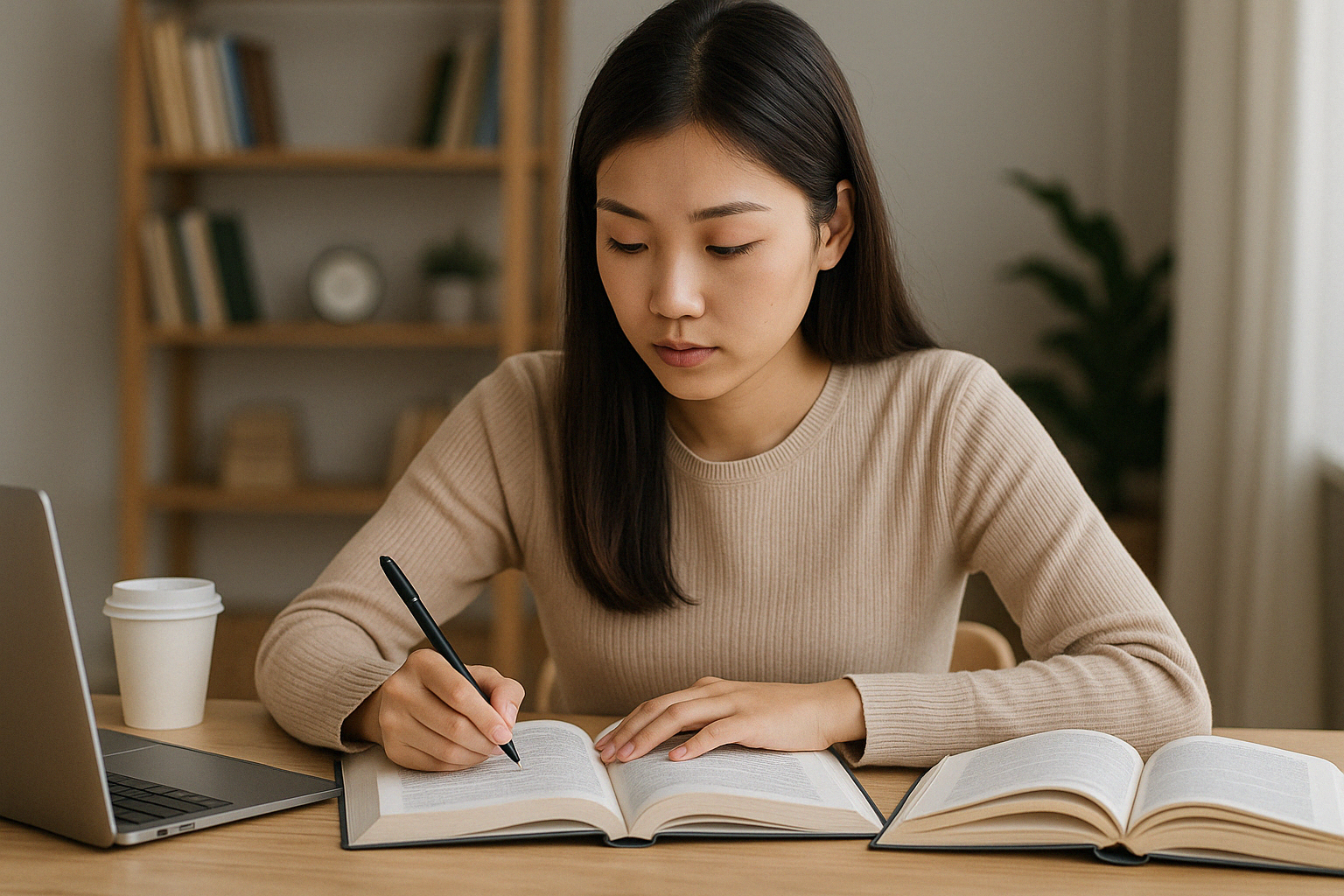 공무원-시험을-준비하는-집중하는-여성-수험생-책상에서-공부하는-장면