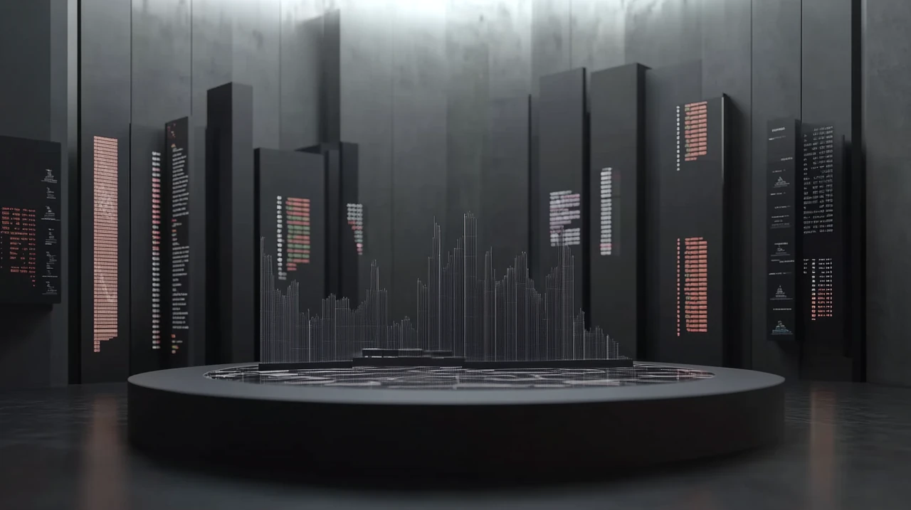 2025년을 위한 다양한 나스닥 ETF 전략을 담은 넓은 표 레이아웃으로, 전략적 예견과 잠재적 시장 변화를 전달하는 조명 아래 우아하게 배열되어 있다.