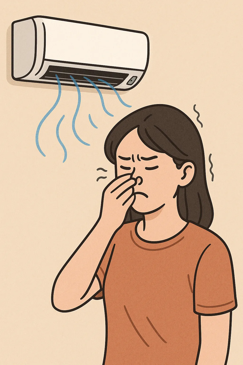 에어컨-바람에-코를-막고-불편해하는-여성의-일러스트
