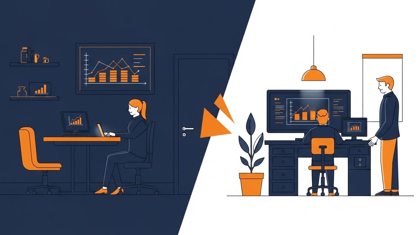 중장년층의 재취업과 신산업 전직을 상징하는 현대적인 벡터 일러스트