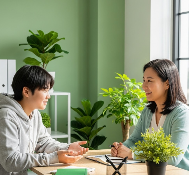 상담을 받는 안심하는 청소년의 모습
