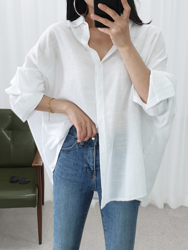 오버핏 박스 린넨 롱 셔츠