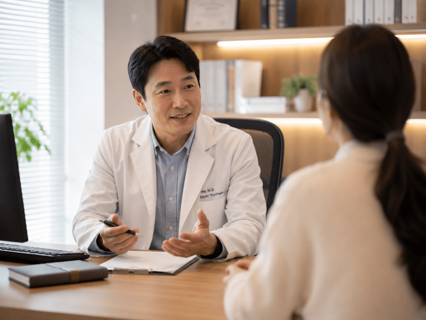 정신건강의학과에서 성인 ADHD 상담을 받는 장면