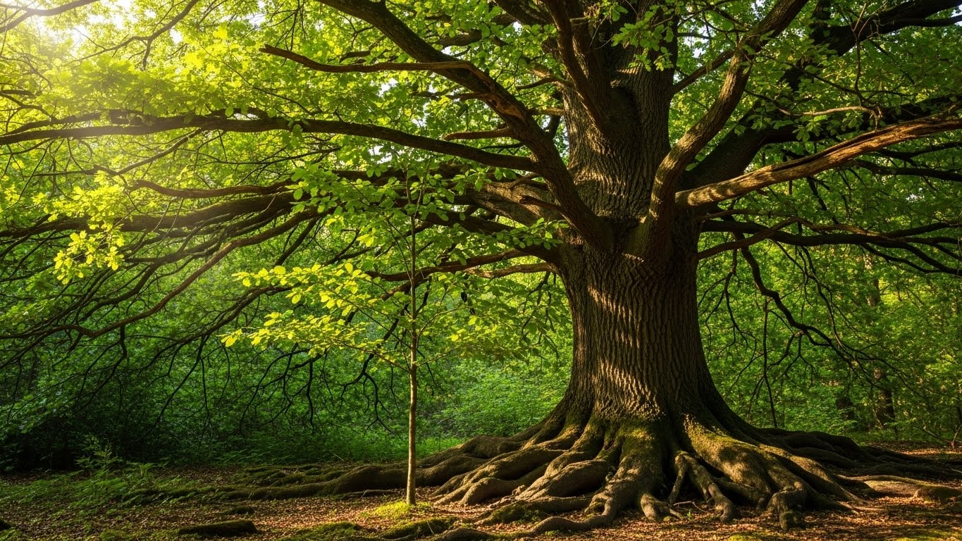 세대 간 자산 전승과 보호를 상징하는 크고 작은 두 나무의 모습