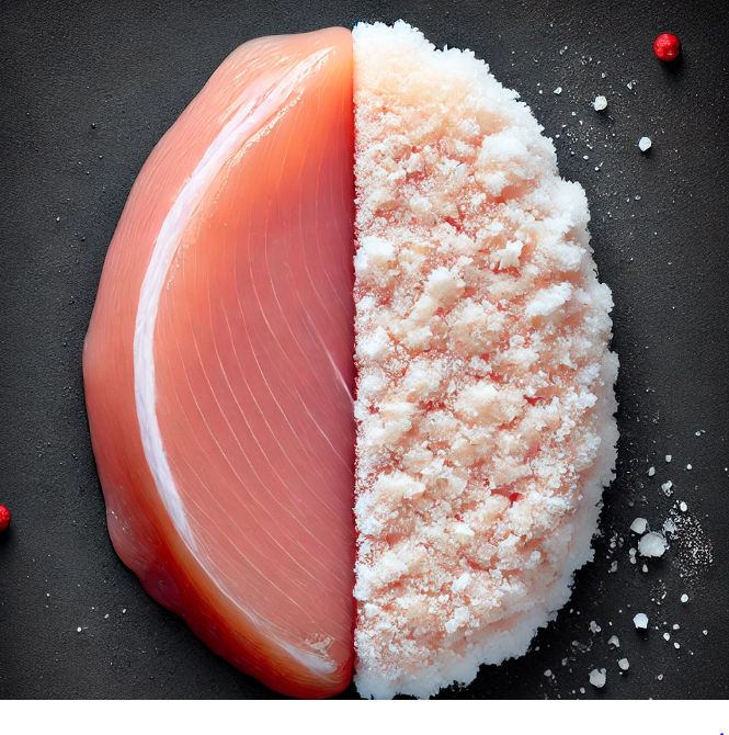 냉동닭가슴살과 생닭가슴살을 비교하는 사진