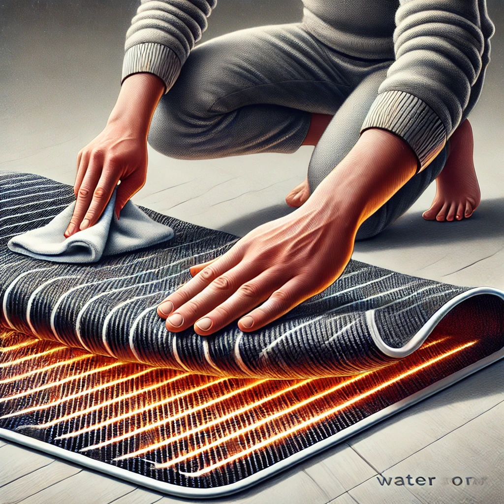 부드러운 천으로 카본매트를 닦으며 정기적으로 청소하는 모습