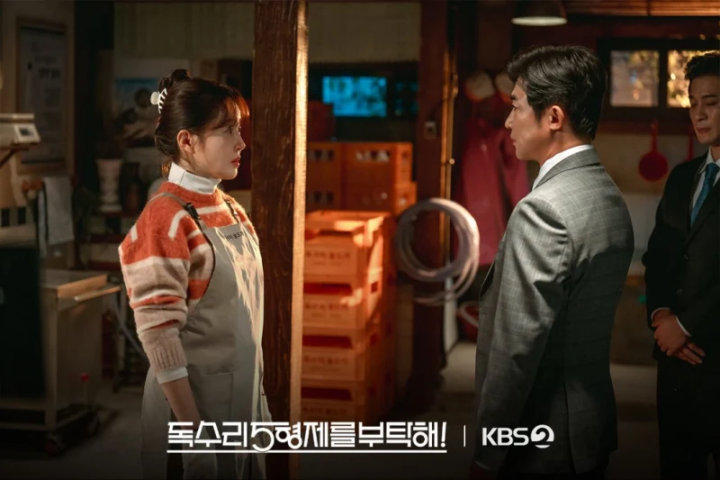 독수리 5형제를 부탁해!에서 서로 마주하는 엄지원, 안재욱