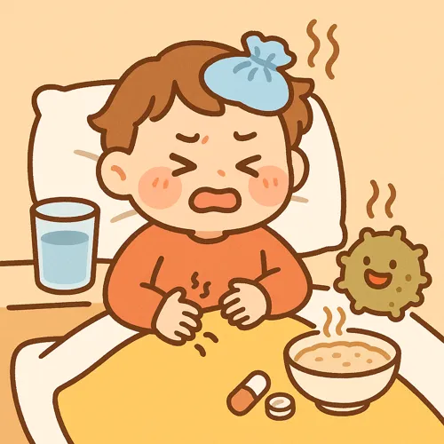 장염 시 생활 관리 떠올리는 컷