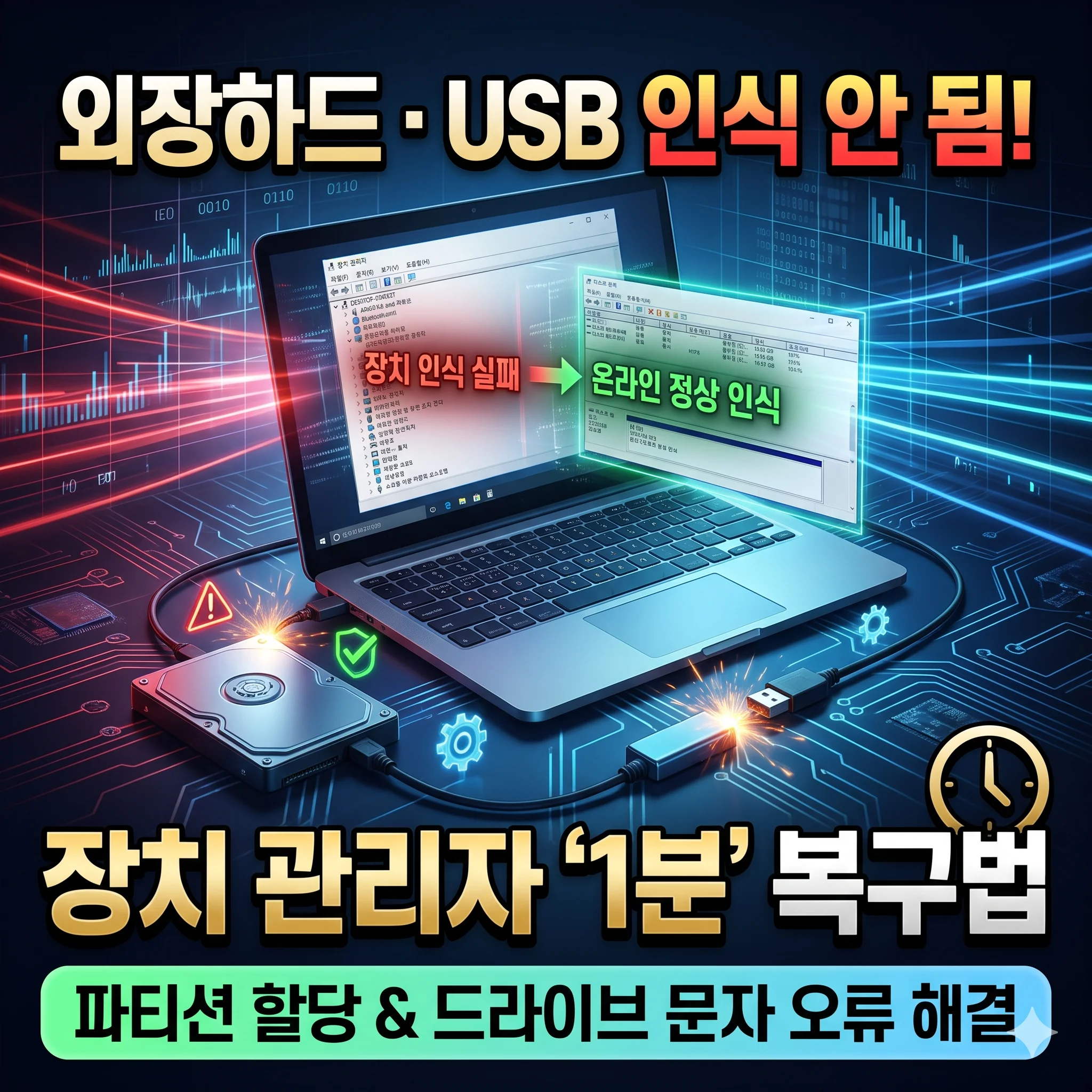 외장하드 USB 인식 안 됨 및 드라이브 문자 할당 복구 가이드