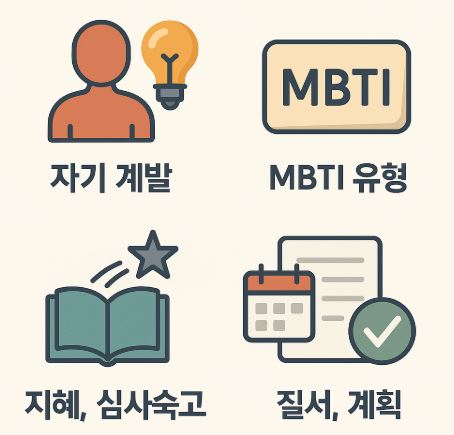 ESTP와 ESFP 성격 유형의 자기 계발 전략을 상징하는 네 가지 아이콘