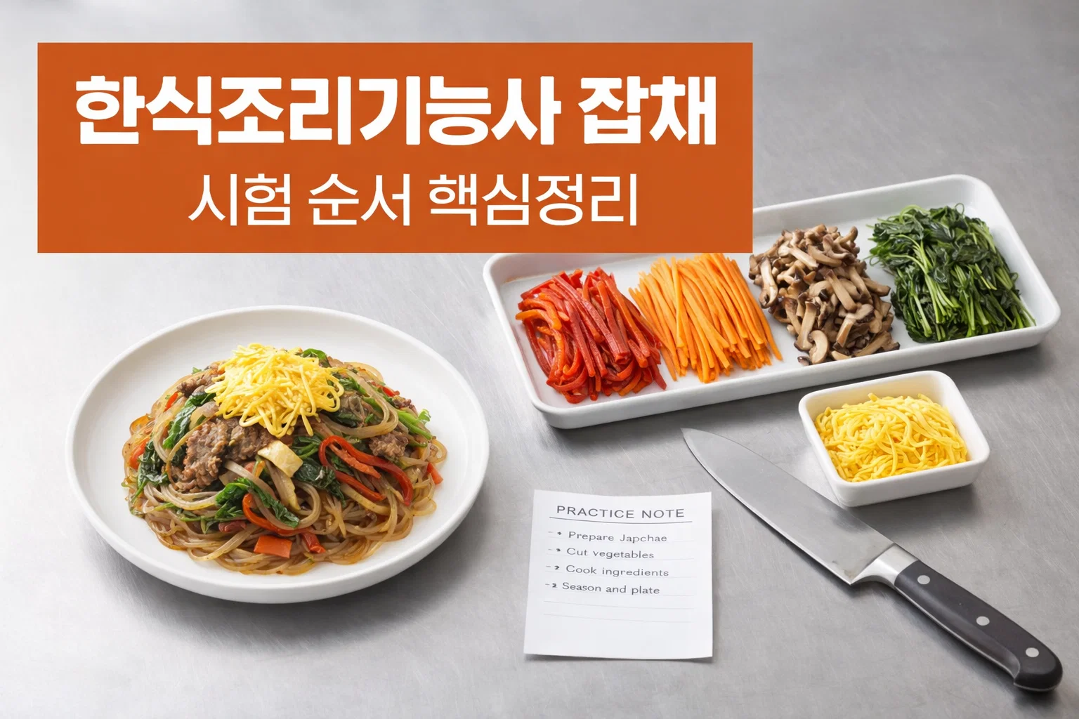 한식조리기능사 잡채 실기에서 시험 순서와 재료 준비 흐름을 한눈에 정리한 대표 이미지