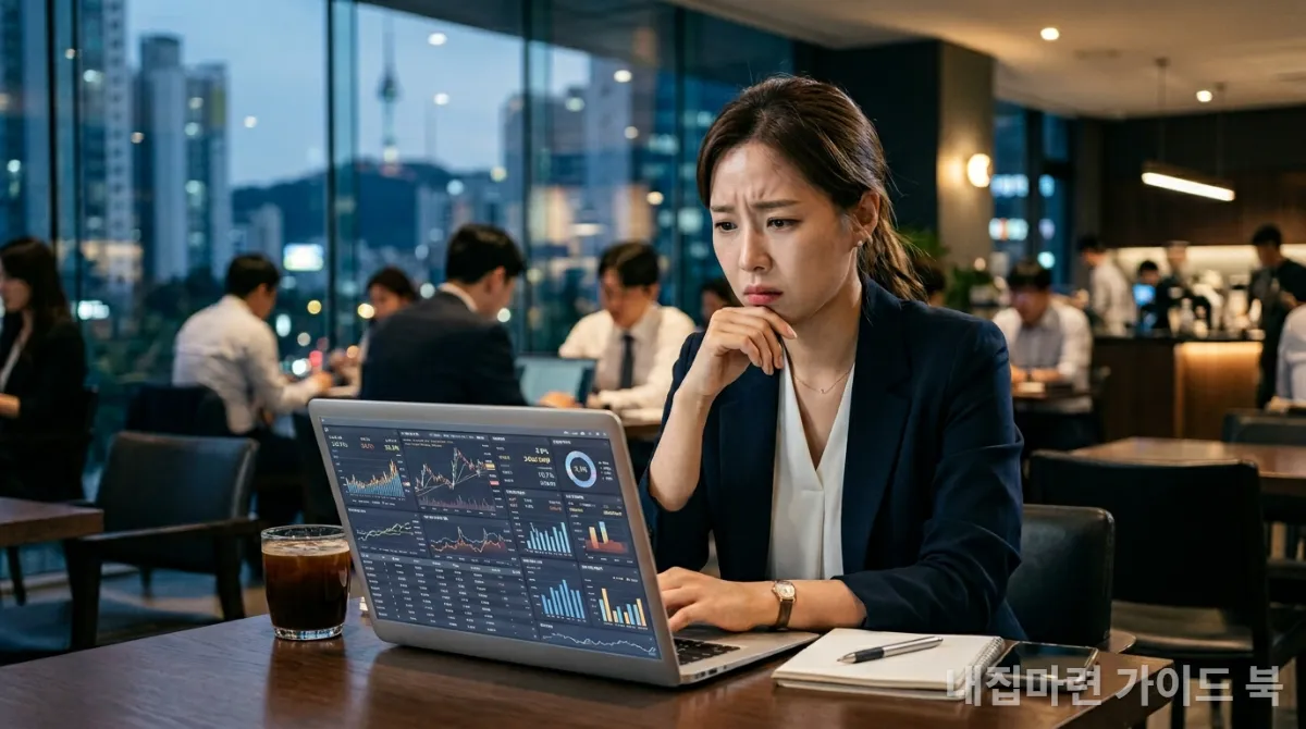 부동산 대출 한도를 확인하며 고민하는 한국인 직장인