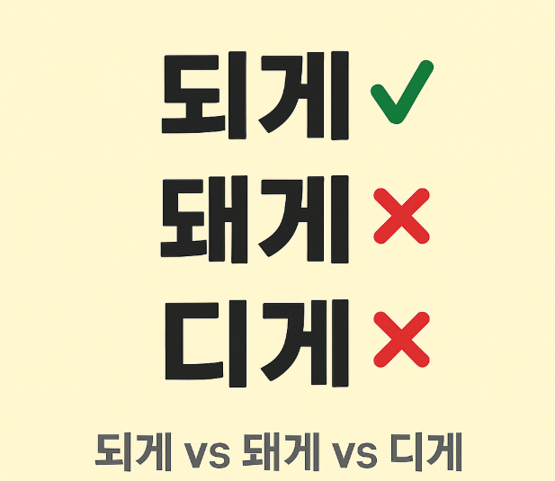 되게 돼게 디게 - 헷갈리는 맞춤법 정리를 색깔과 o x로 표현한 썸네일 이미지