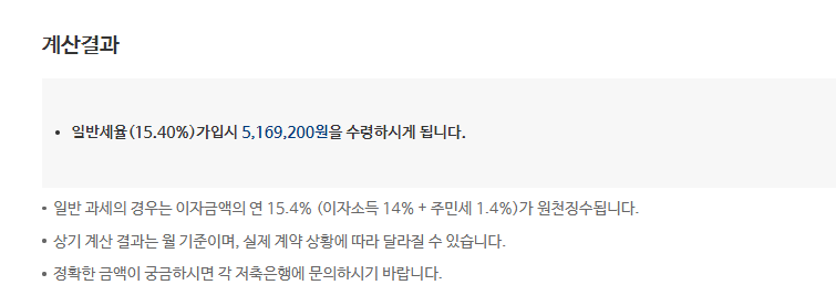 저축은행 예금이자계산기 계산결과