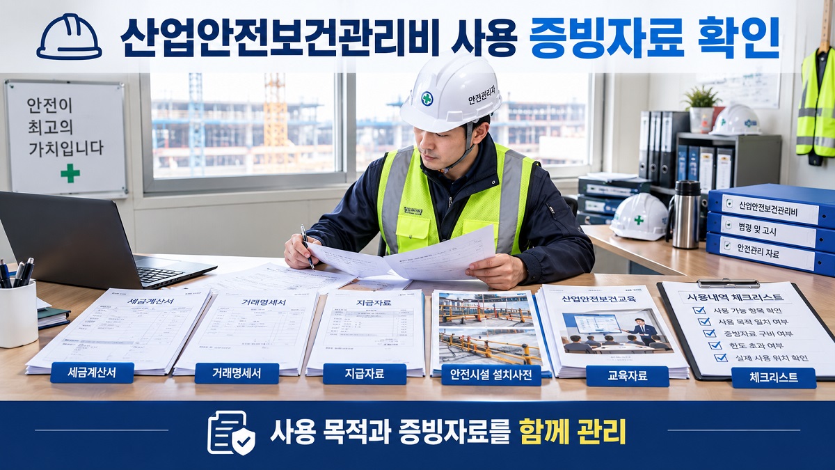 산업안전보건관리비 사용불가 기준을 공사원가, 법정 의무, 다른 목적, 환경·민원·수방으로 구분한 인포그래픽