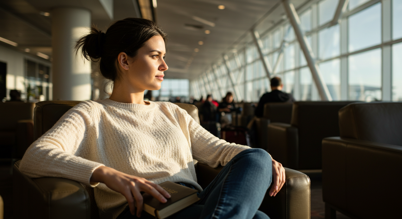출국 전 해야 할 일들을 잠시 생각하는 모습