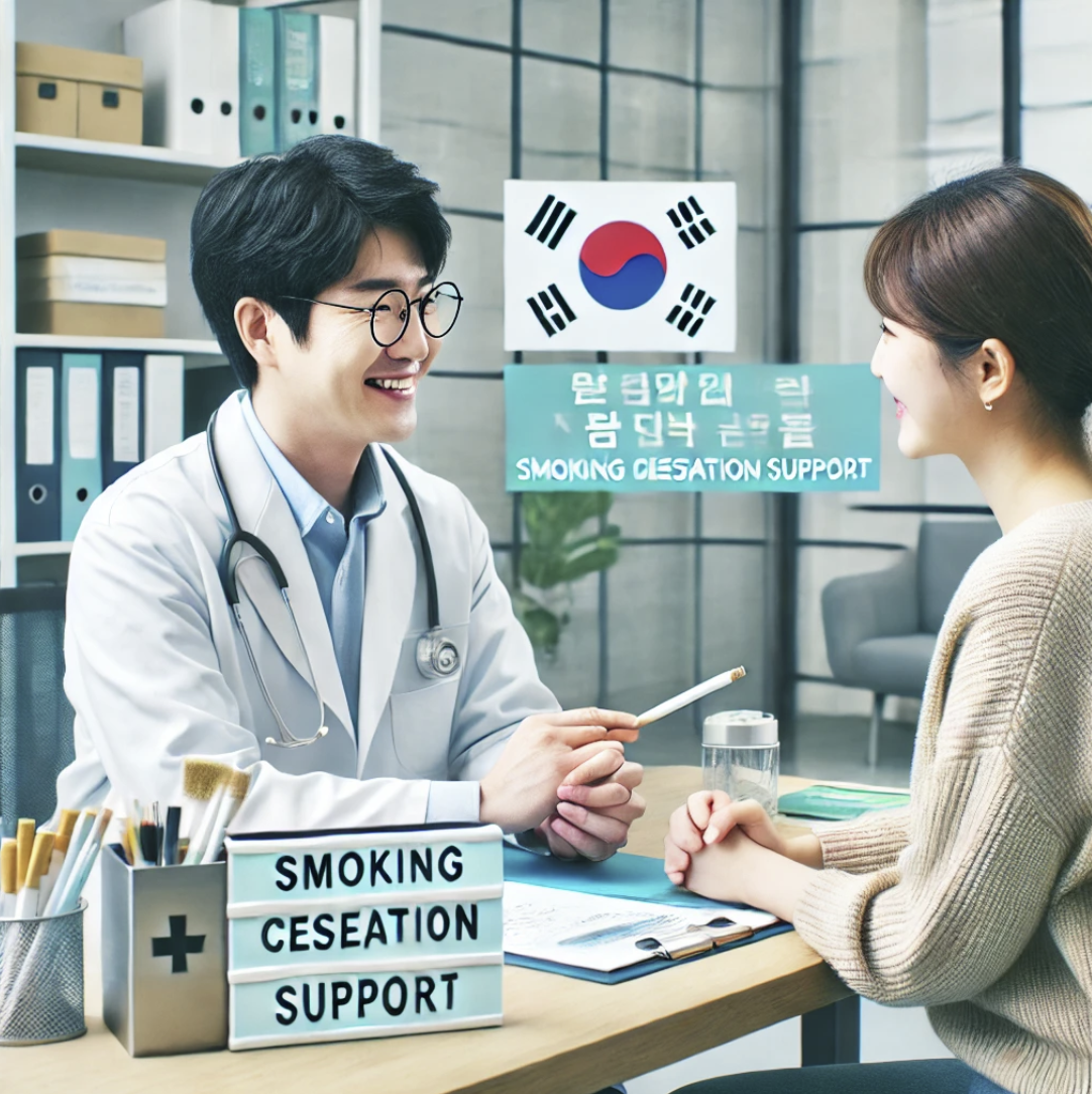 금연 클리닉센터에서 전문의이에게 상담받는 모습