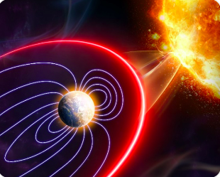 태양 폭풍 입자들이 지구 자기권과 충돌하는 장면