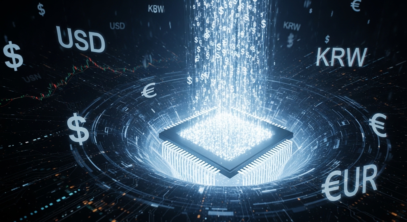 블랙홀처럼 시장의 돈을 빨아들이는 거대한 반도체 칩 이미지