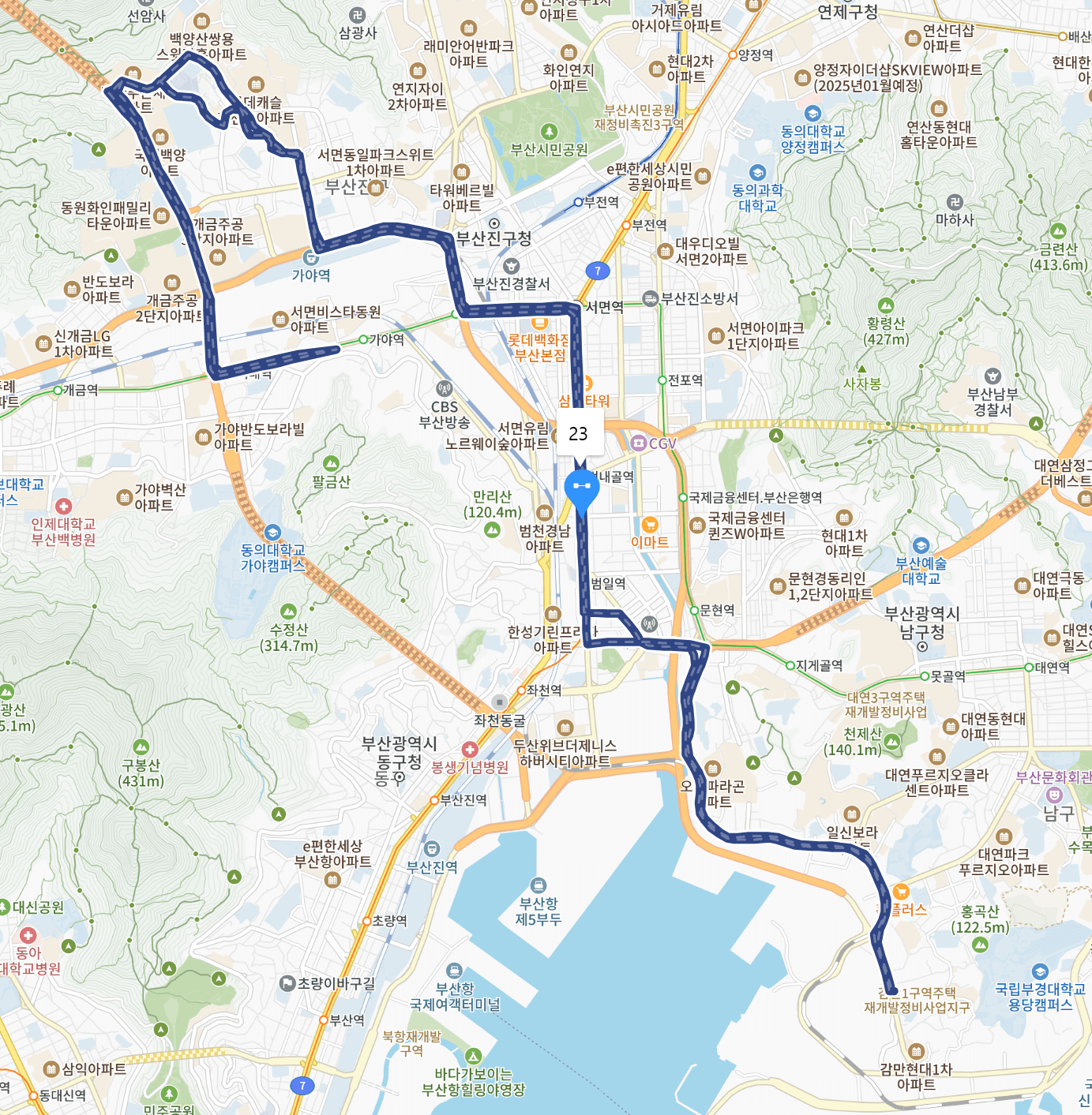 부산 23번 버스 노선 지도