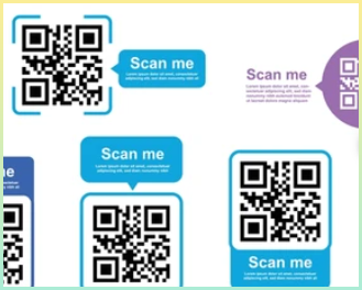 QR 코드 색상 세트. 텍스트가 있는 바코드 스캔. 마케팅 및 전자상거래. 웹사이트용 포스터 또는 배너. 플랫 벡터