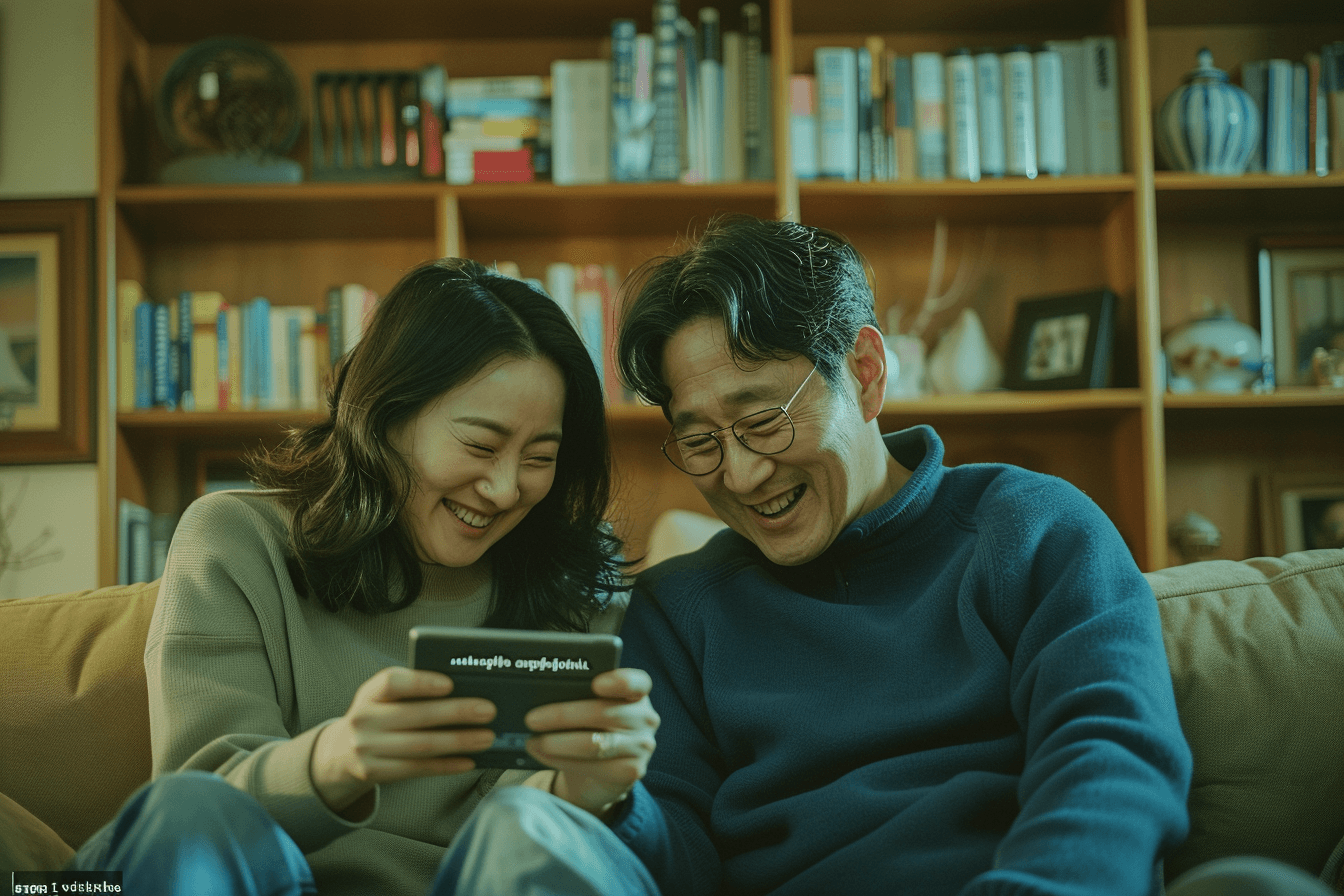 핸드폰을-보며-웃고-있는-부부