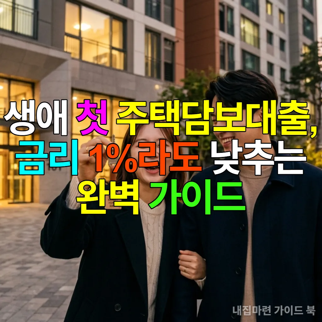 생애 첫 주택담보대출을 받고 행복해하는 젊은 한국인 부부가 집 열쇠를 들고 있는 모습